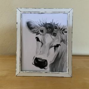 Farmhouse Cow and flowers picture 8x10 w/frame